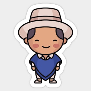 Cute Ecuadorian Villager in Traditional Clothing Cartoon Sticker